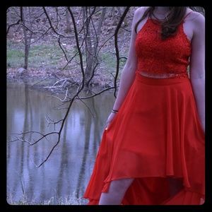 2 piece, high low, prom dress